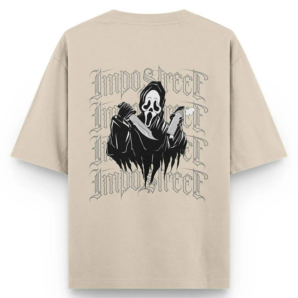 Camiseta Heavy Oversized Ghost Face Grafite - Impostreet