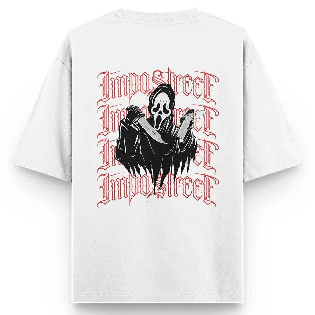 Camiseta Heavy Oversized Ghost Face Grafite - Impostreet