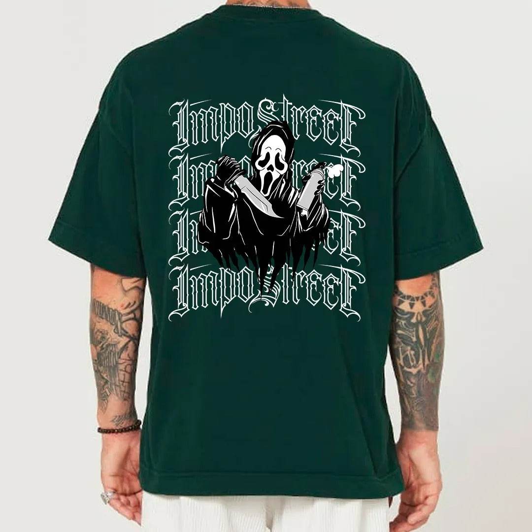 Camiseta Heavy Oversized Ghost Face Grafite - Impostreet