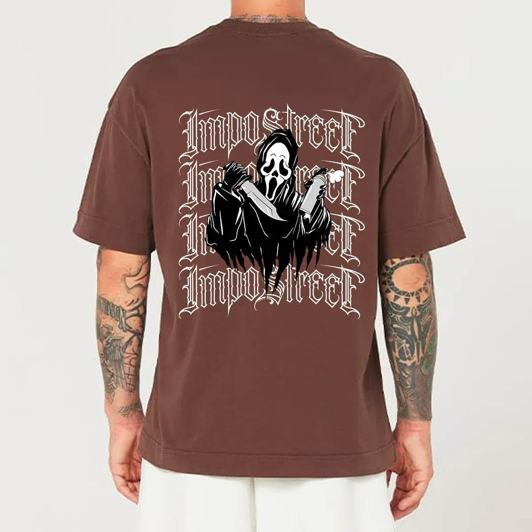 Camiseta Heavy Oversized Ghost Face Grafite - Impostreet