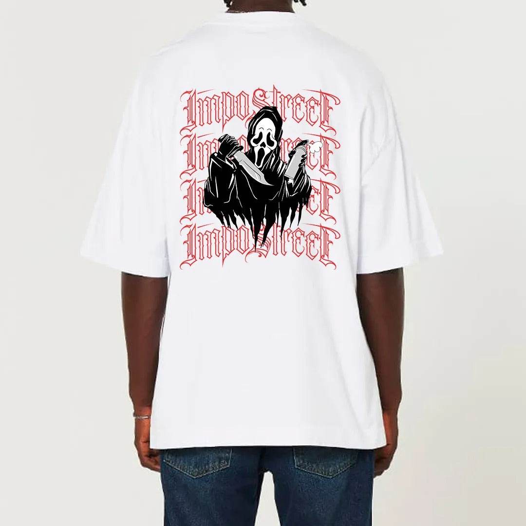 Camiseta Heavy Oversized Ghost Face Grafite - Impostreet