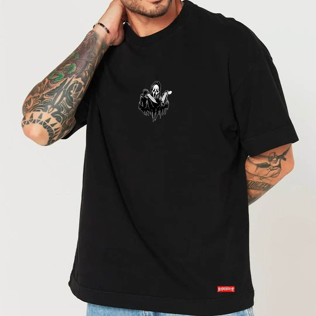 Camiseta Heavy Oversized Ghost Face Grafite - Impostreet